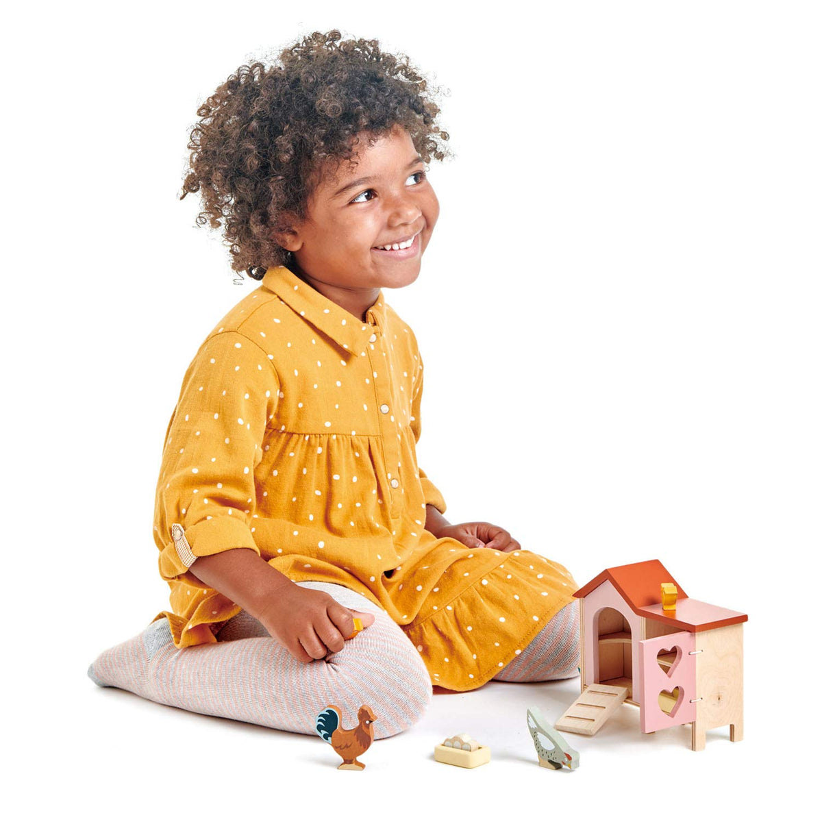 Tender Leaf Toys chicken coop chick and hens close-up for nurturing pretend play