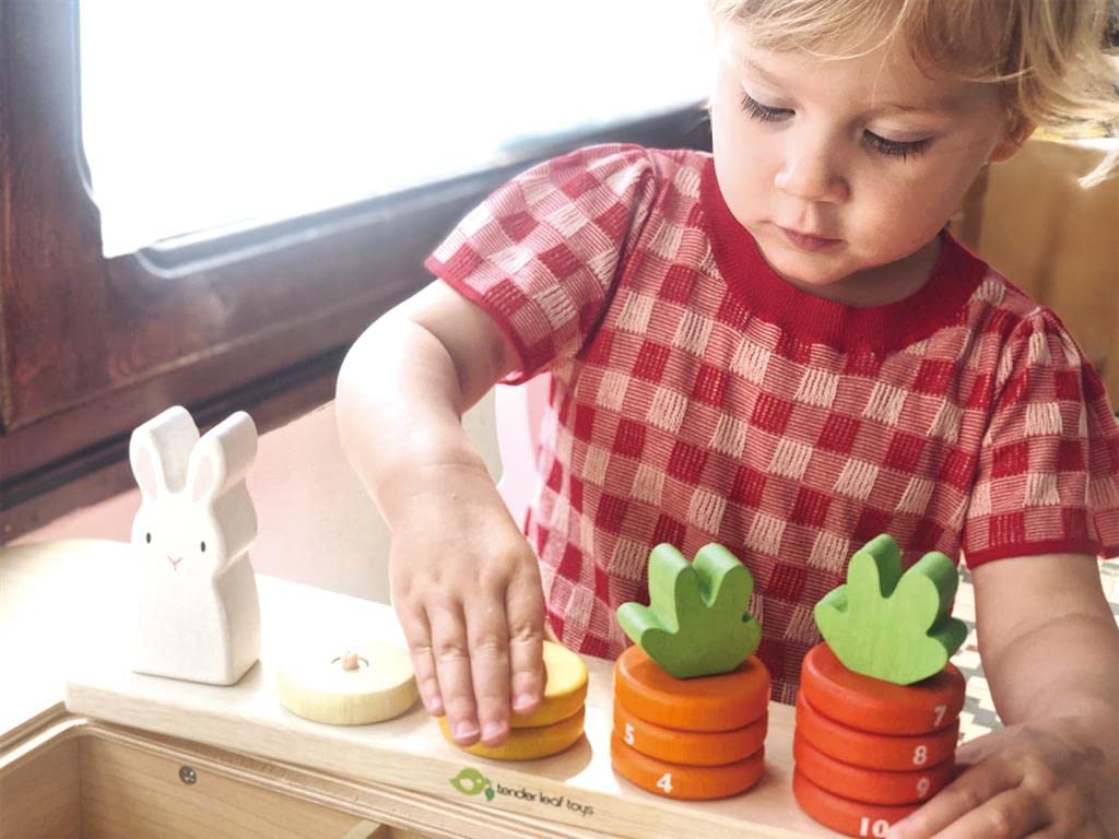 Tender Leaf Toys Counting Carrots detailed numbers on rings support early numeracy learning.