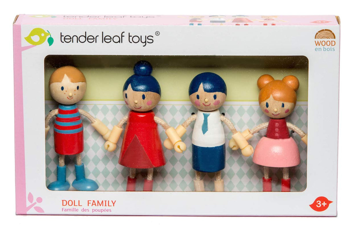 Tender Leaf Toys Doll Family shown with a dollhouse for storytelling scenes