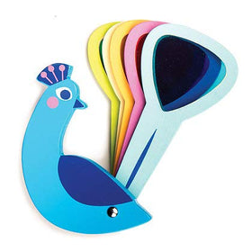 Tender Leaf Toys Peacock Colors wooden packaging shown for compact storage.