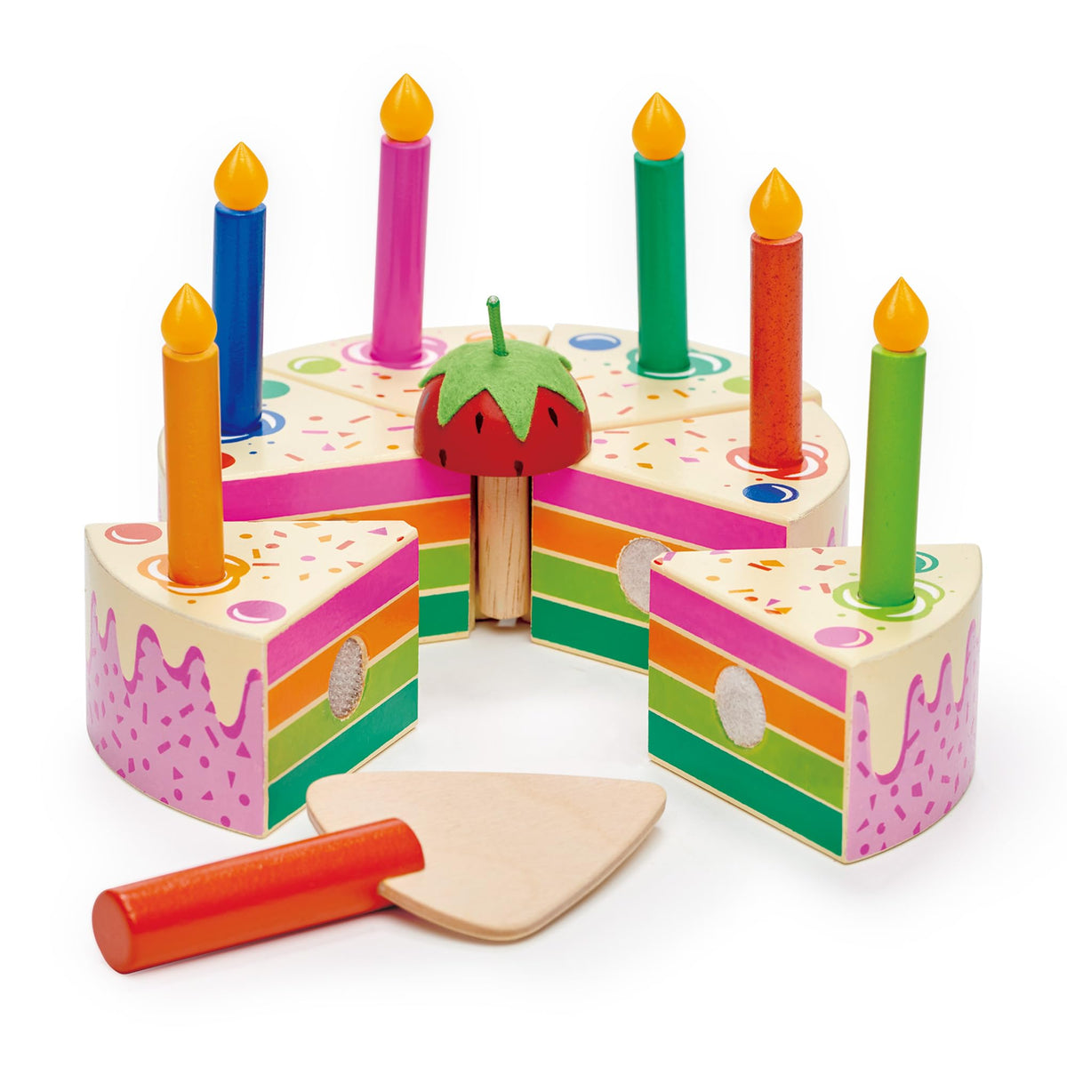 Tender Leaf Toys Rainbow Birthday Cake full view, ideal for imaginative play