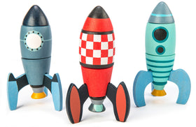 Tender Leaf Toys Rocket Construction: three-rocket assembly boosts fine motor skills.