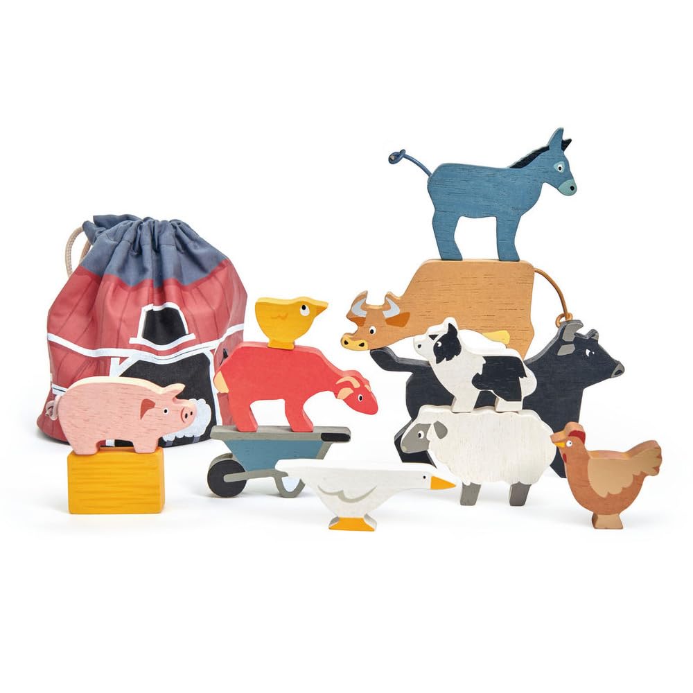 Tender Leaf Toys stacking farmyard cows close-up figures for imaginative play