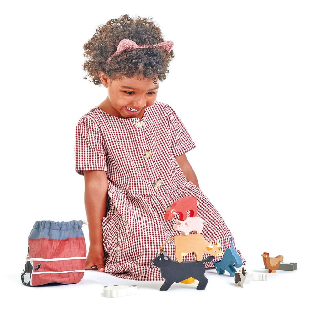 Tender Leaf Toys stacking farmyard pigs durable wooden animal pieces for pretend tea parties