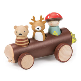 Tender Leaf Toys Timber Taxi wooden push-along with smooth wheels for easy grasp