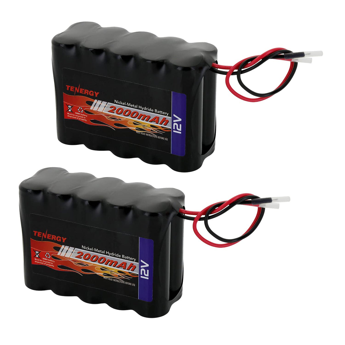 Tenergy 2-pack 12V 2000mAh RC battery with bare leads for reliable aircraft power