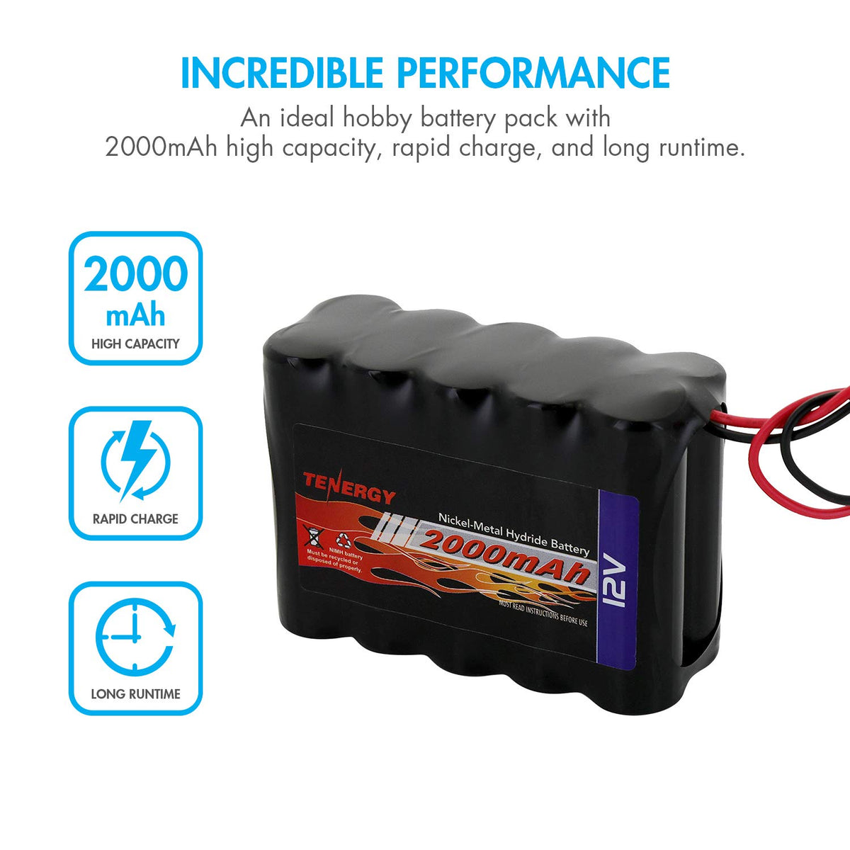 Close-up of Tenergy 2-pack bare leads for easy wiring