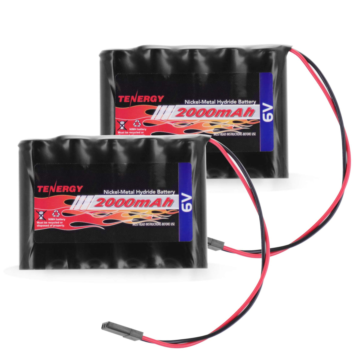 Tenergy 2-pack 2000mAh NiMH receiver battery with Hitec connector for RC models