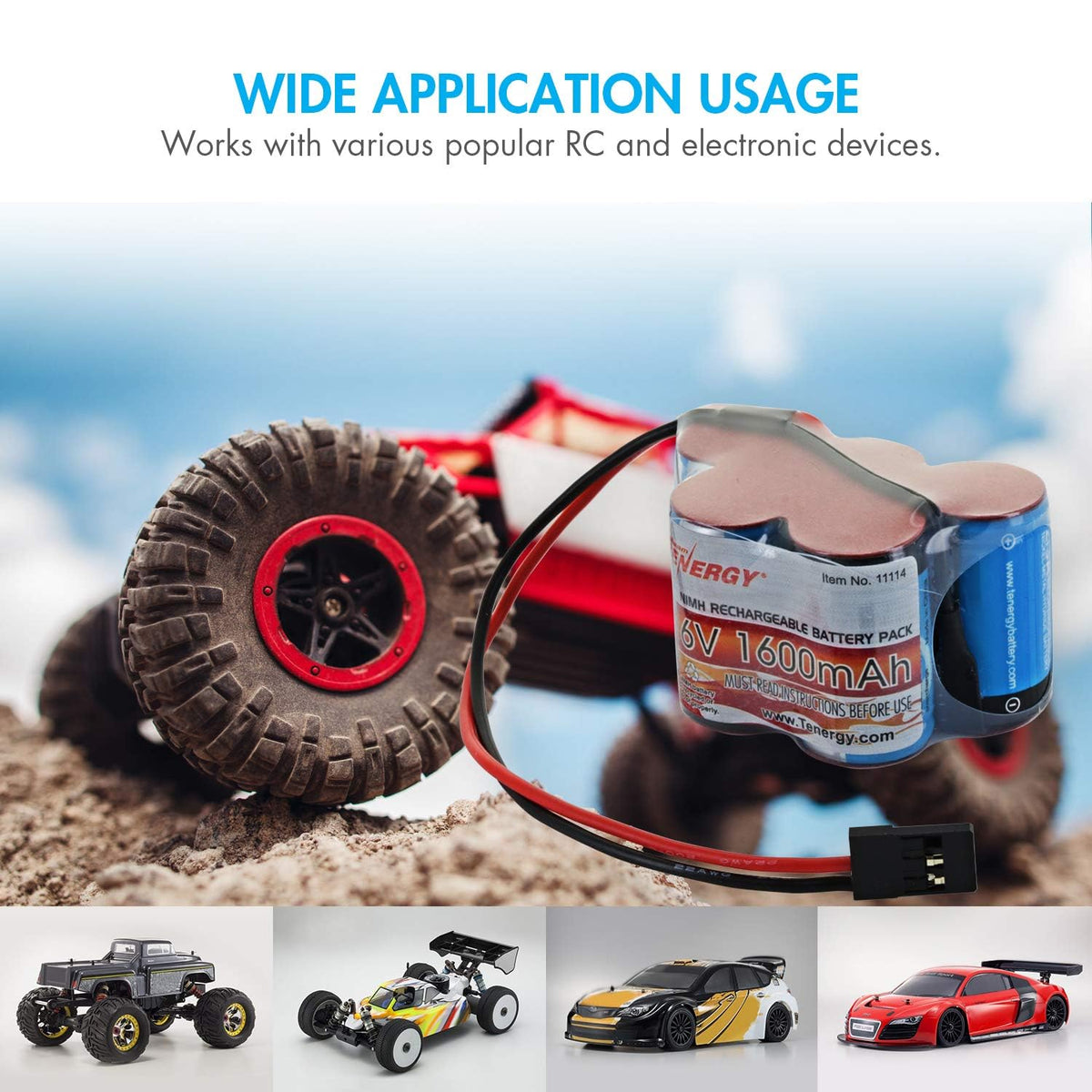 Tenergy compact 50x30x30mm battery fits small RC models.