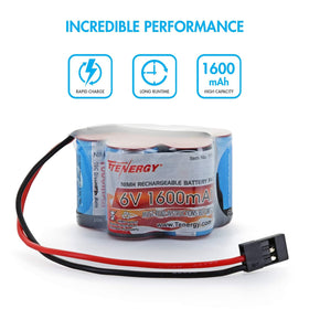 Tenergy RC receiver battery with Hitec connector fits compatible RC cars.