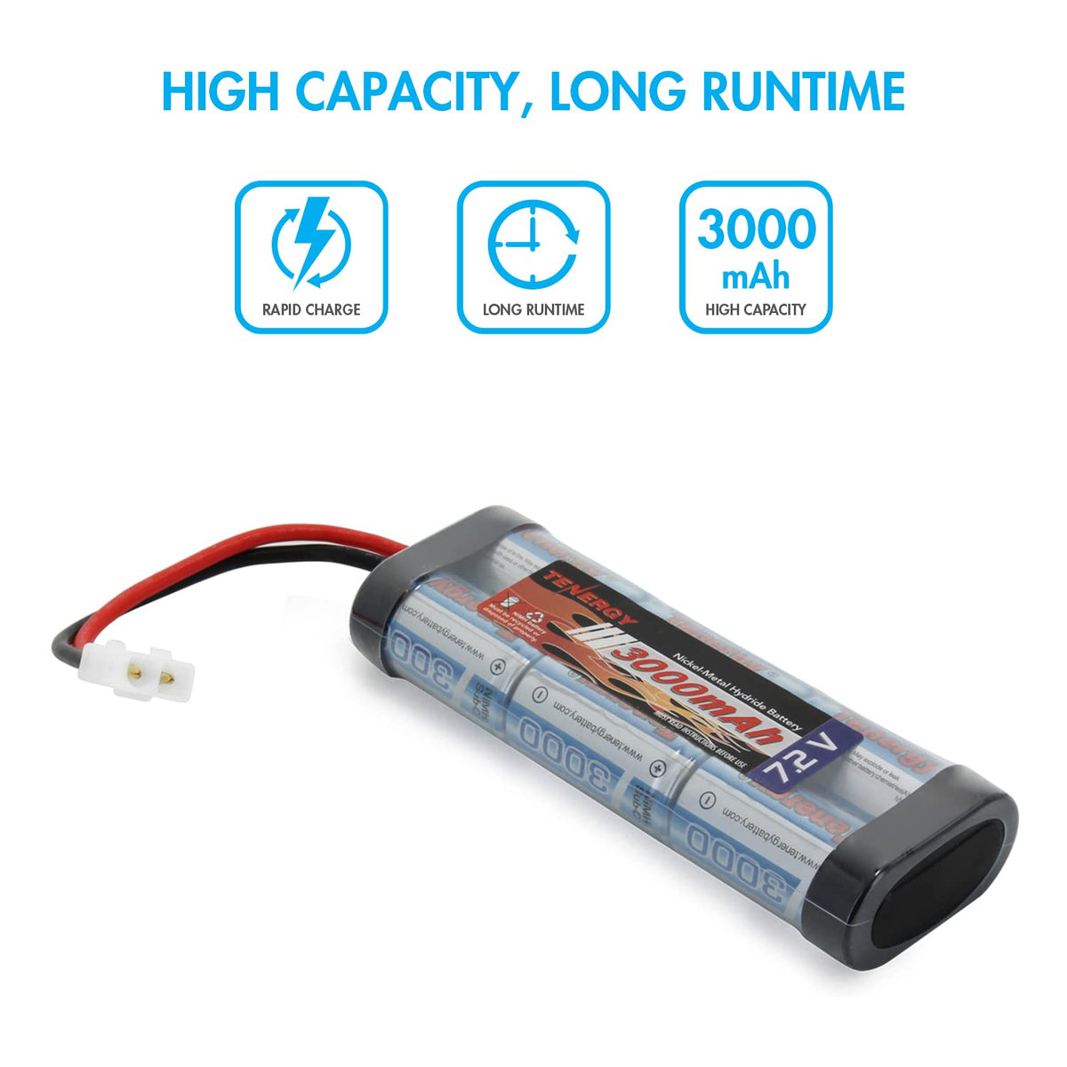 Tenergy standard Tamiya connector for easy RC swaps.