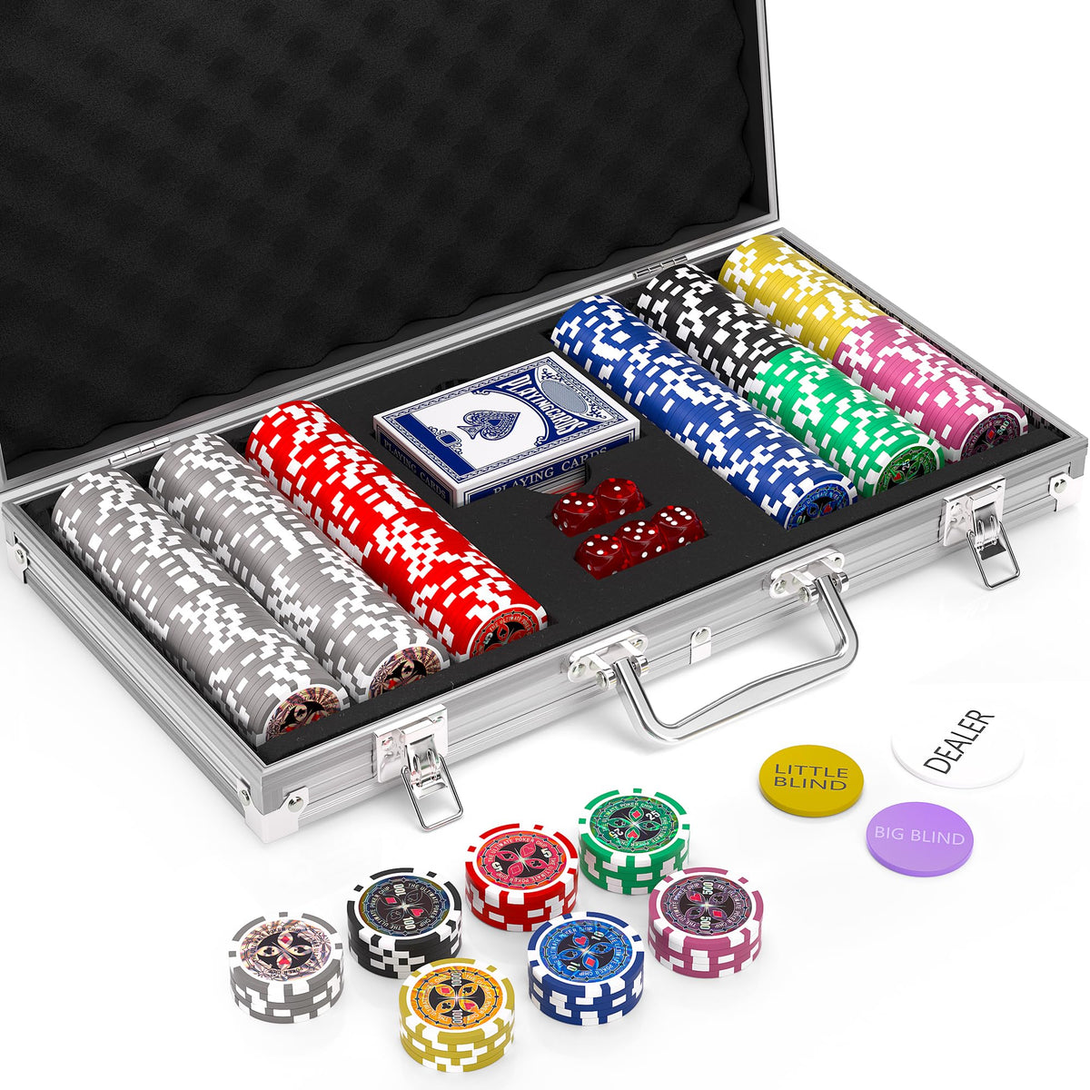 TENETMAN 300-piece poker chip set with premium 11.5g chips for casino-style play.
