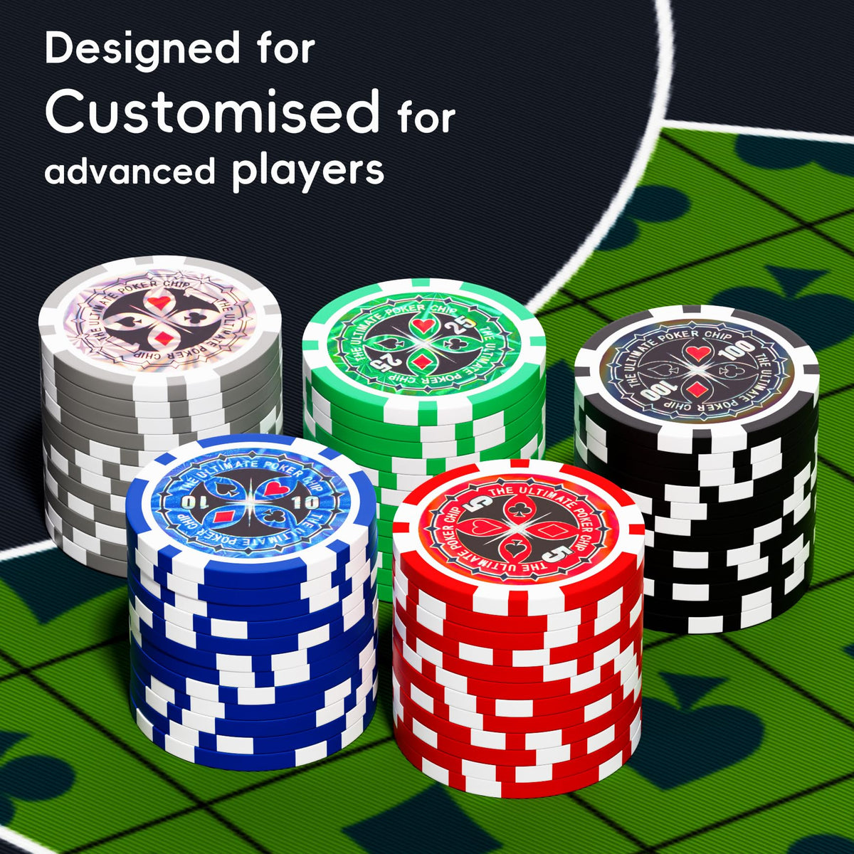 TENETMAN numbered chips stacked by denomination for quick betting