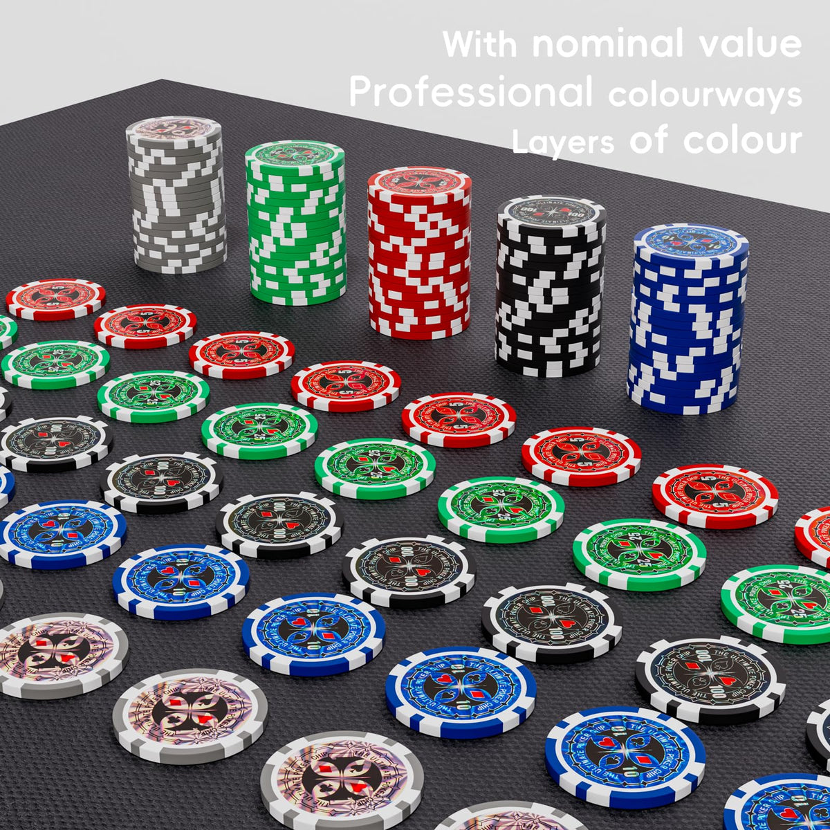 TENETMAN poker accessories including deck, dealer button, buttons, and dice