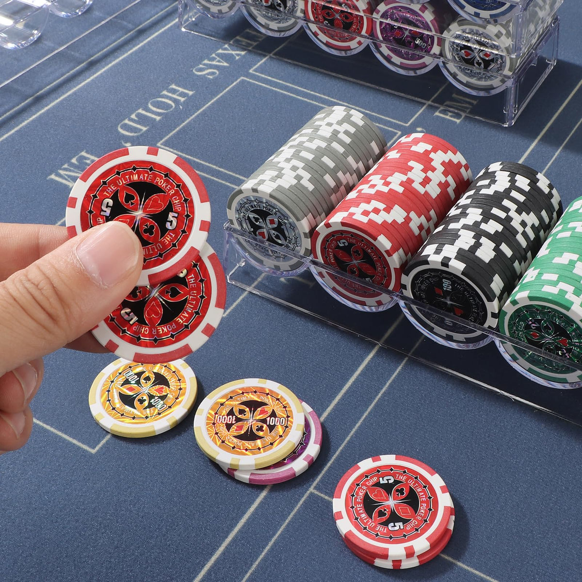 TENETMAN numbered denominations support fast betting for Hold’em and blackjack.