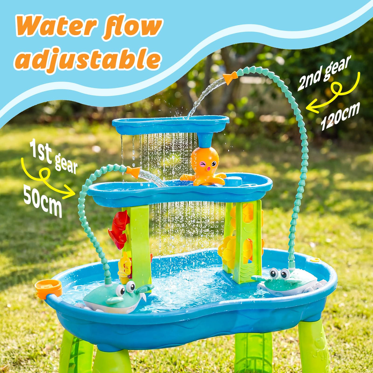 TENGIZUOHZ Water Table Pump crab side angle highlighting 8 hour play time on a full charge.