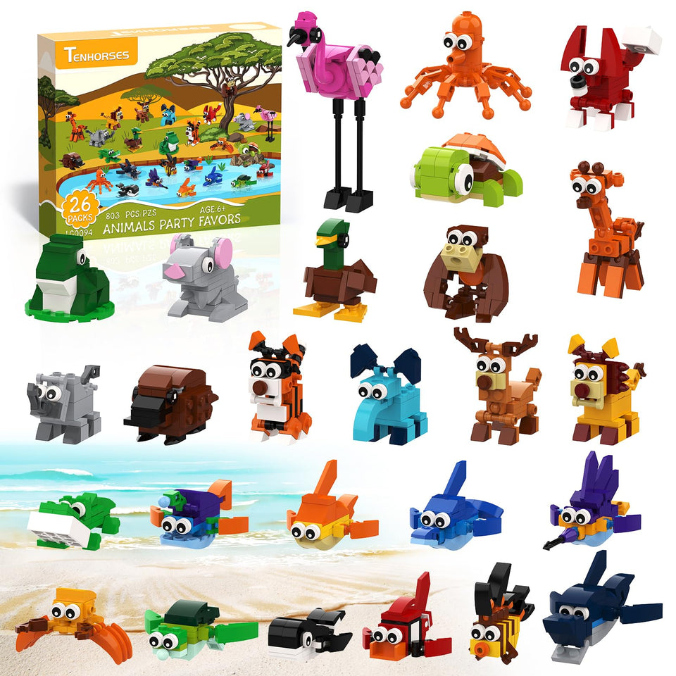Tenhorses animal figures in individual bags with simple instructions for quick party prep.