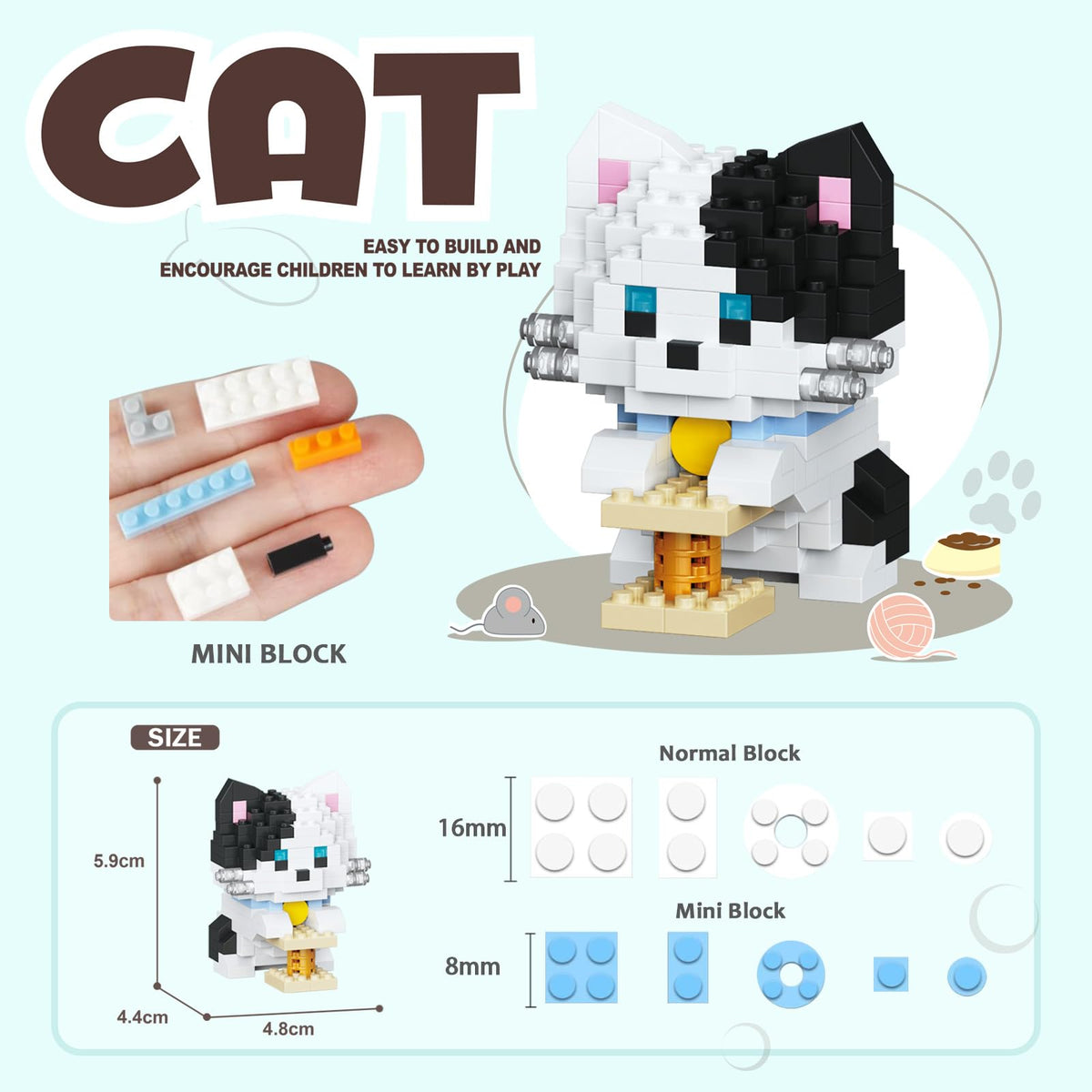 TENYEAH cat model with goggles accessory enhances interactive building sessions