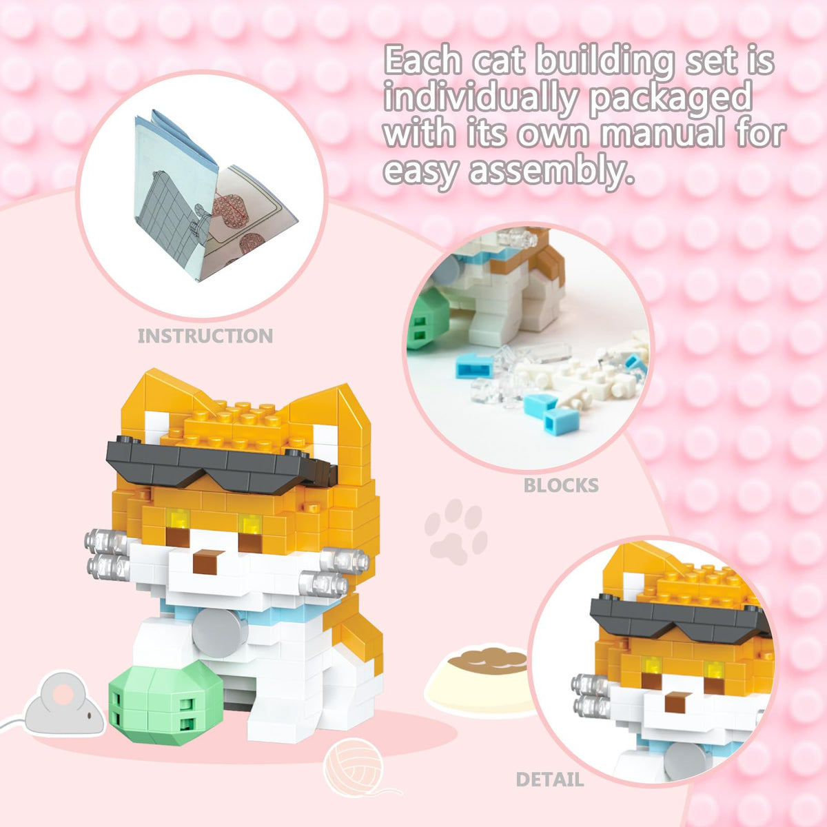 TENYEAH cat model sitting figure built from micro bricks for detailed display