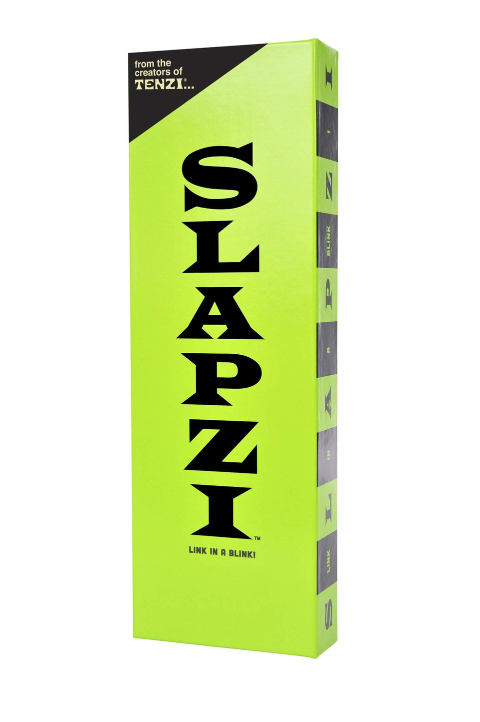TENZI SLAPZI Full-Sized Edition cover featuring fast-paced family game for all ages.