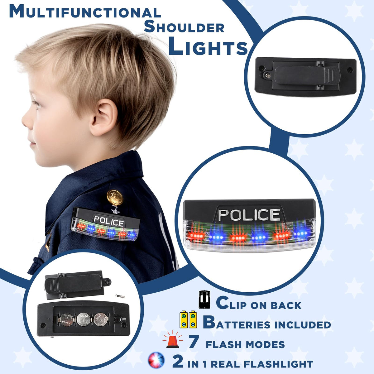Tepsmigo police shirt with authentic buttons enables realistic dress-up and easy costume changes