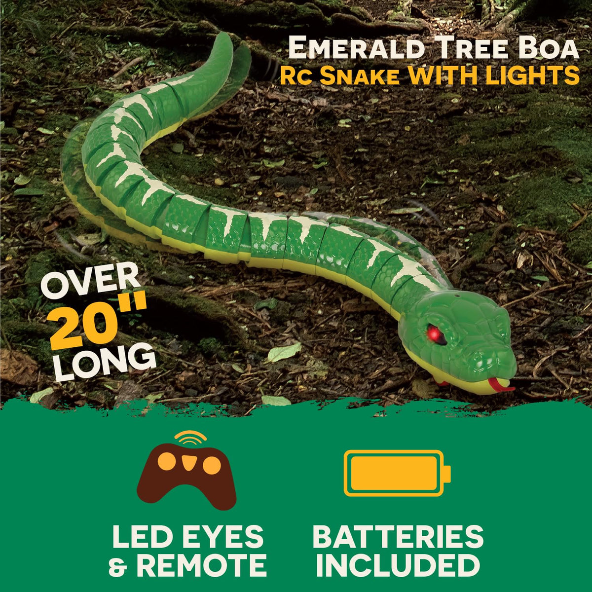 Terra by Battat Emerald Tree Boa LED eyes glow during dim-light adventures.