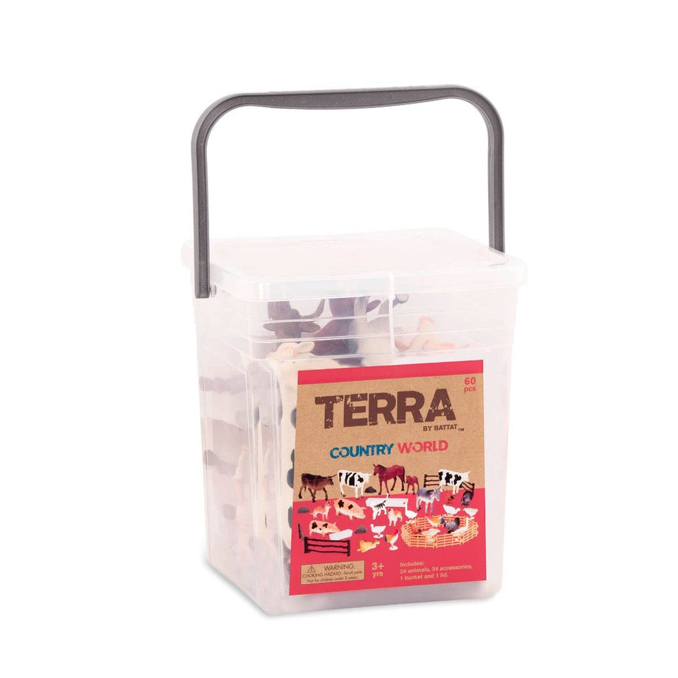 Terra by Battat farm animal figures in a bucket for imaginative play.