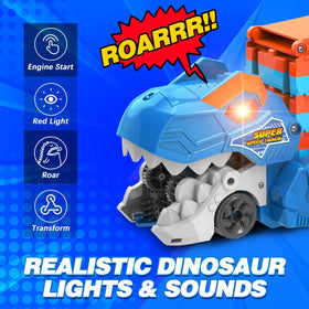 TERRAMUS dinosaur transport truck with sounds and lights enhances interactive pretend play.