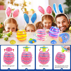 Terramus launcher-equipped eggs start with a press for a captivating sensory display.