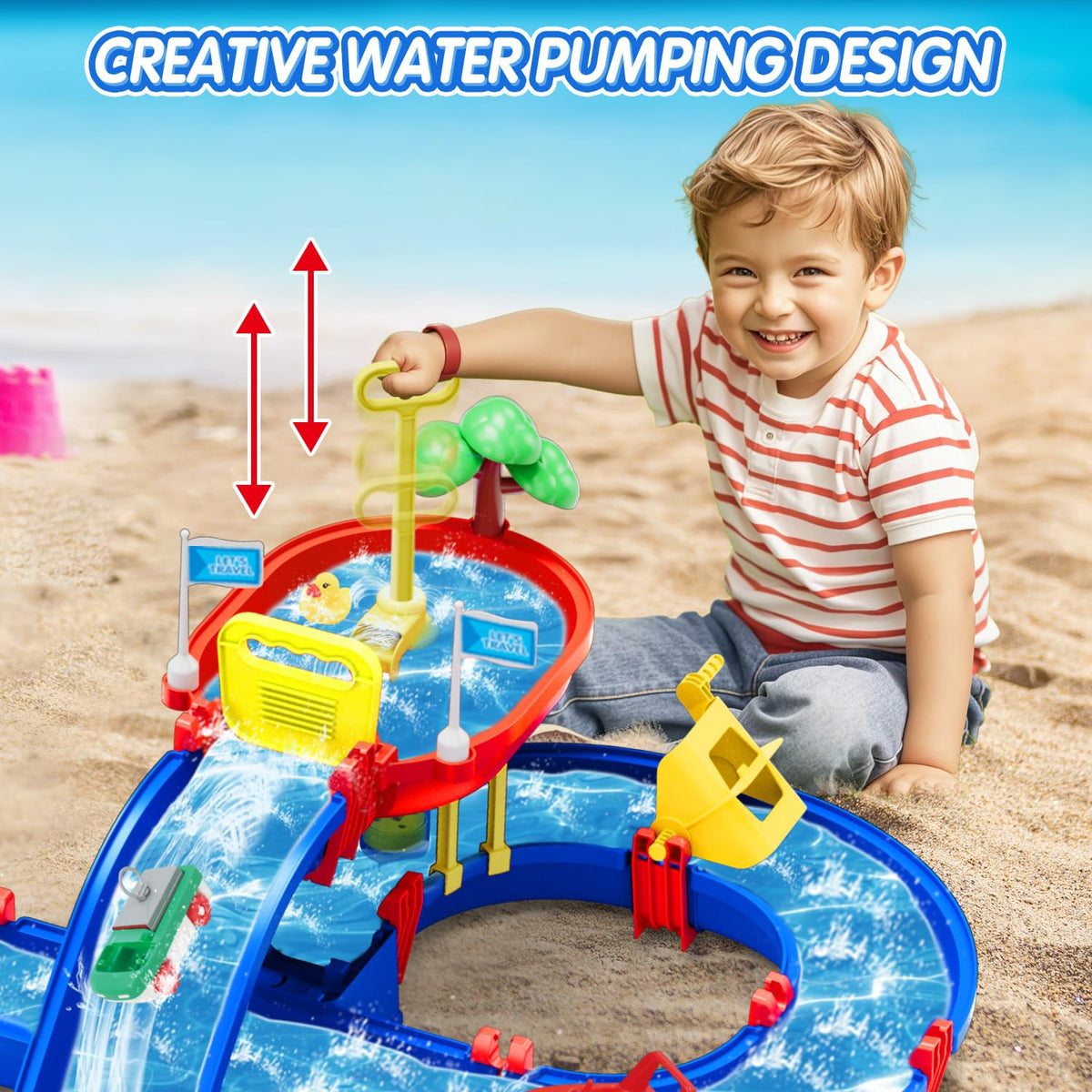 Terramus mountain-top water flow showcases cascading action for curious kids.