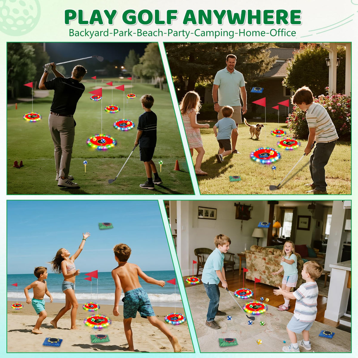TERRAMUS Light Up Golf Play Set bean bags add flexible scoring options.