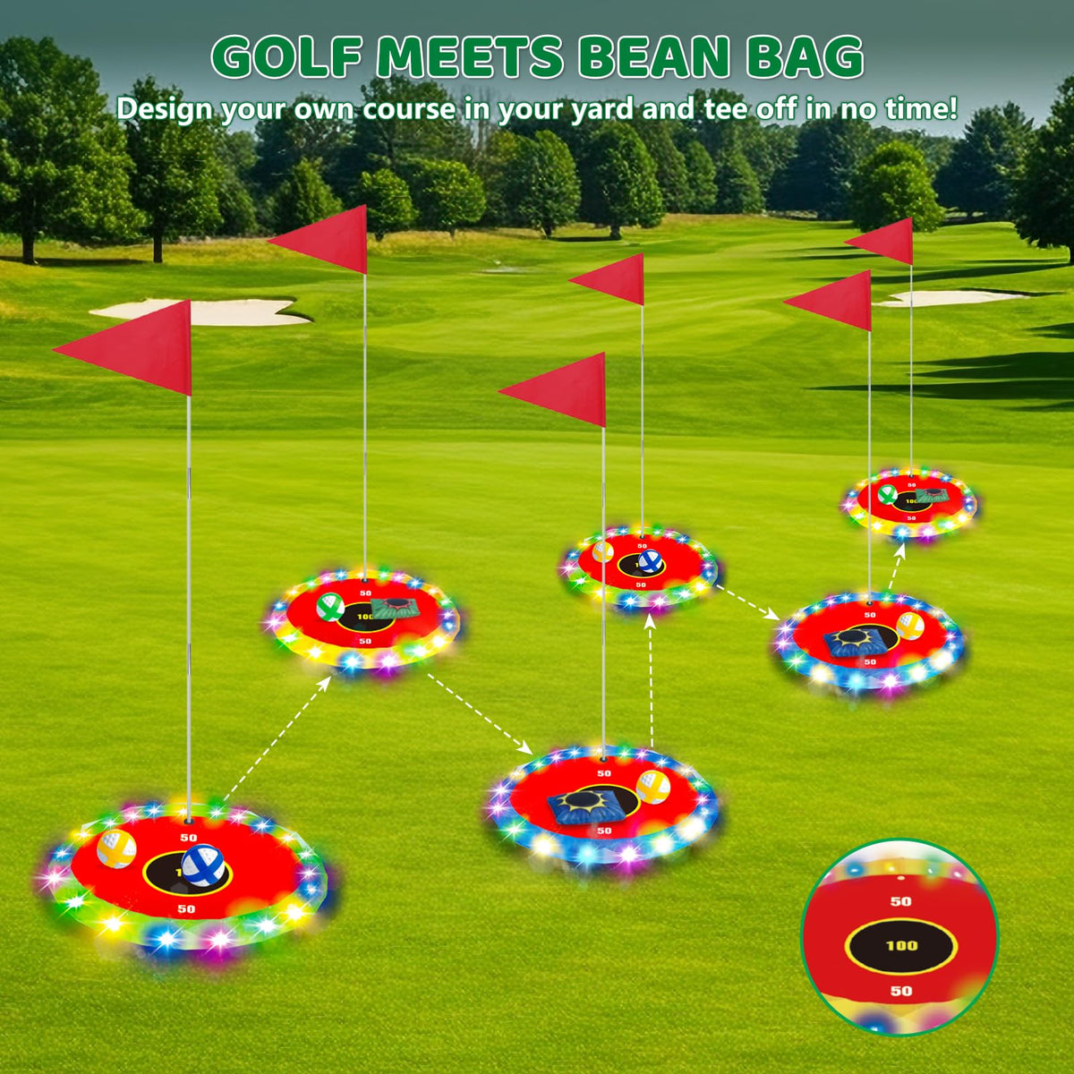 TERRAMUS Light Up Golf Play Set quick assembly for instant play anywhere.