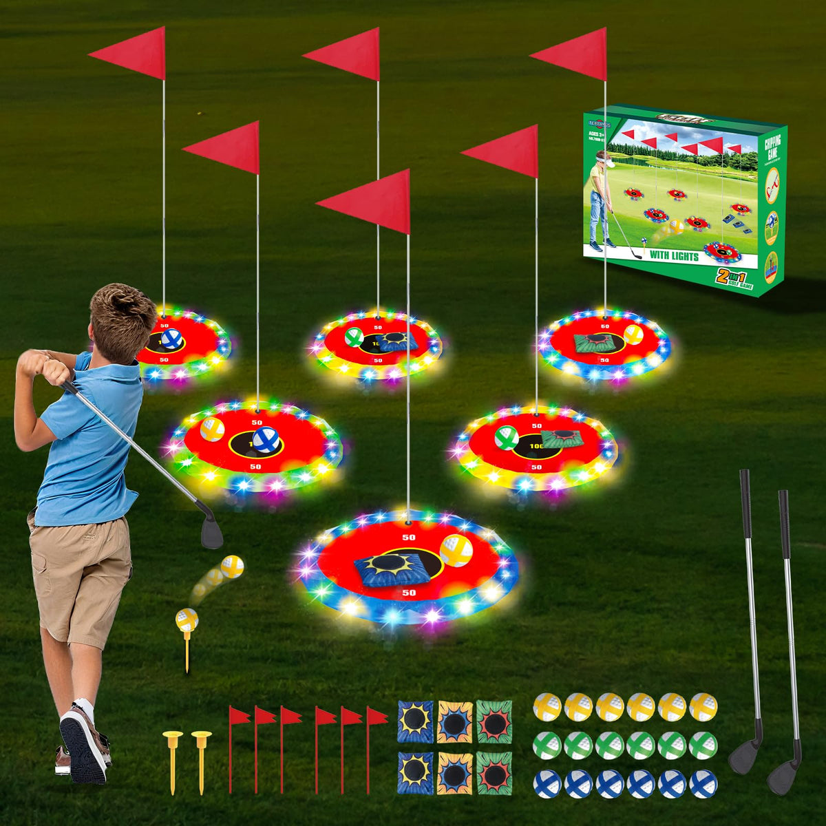 TERRAMUS Light Up Golf Play Set glow-in-the-dark fun for night gatherings.