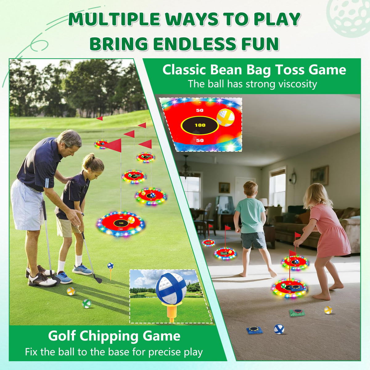 TERRAMUS Light Up Golf Play Set two clubs enable beginner-friendly practice.