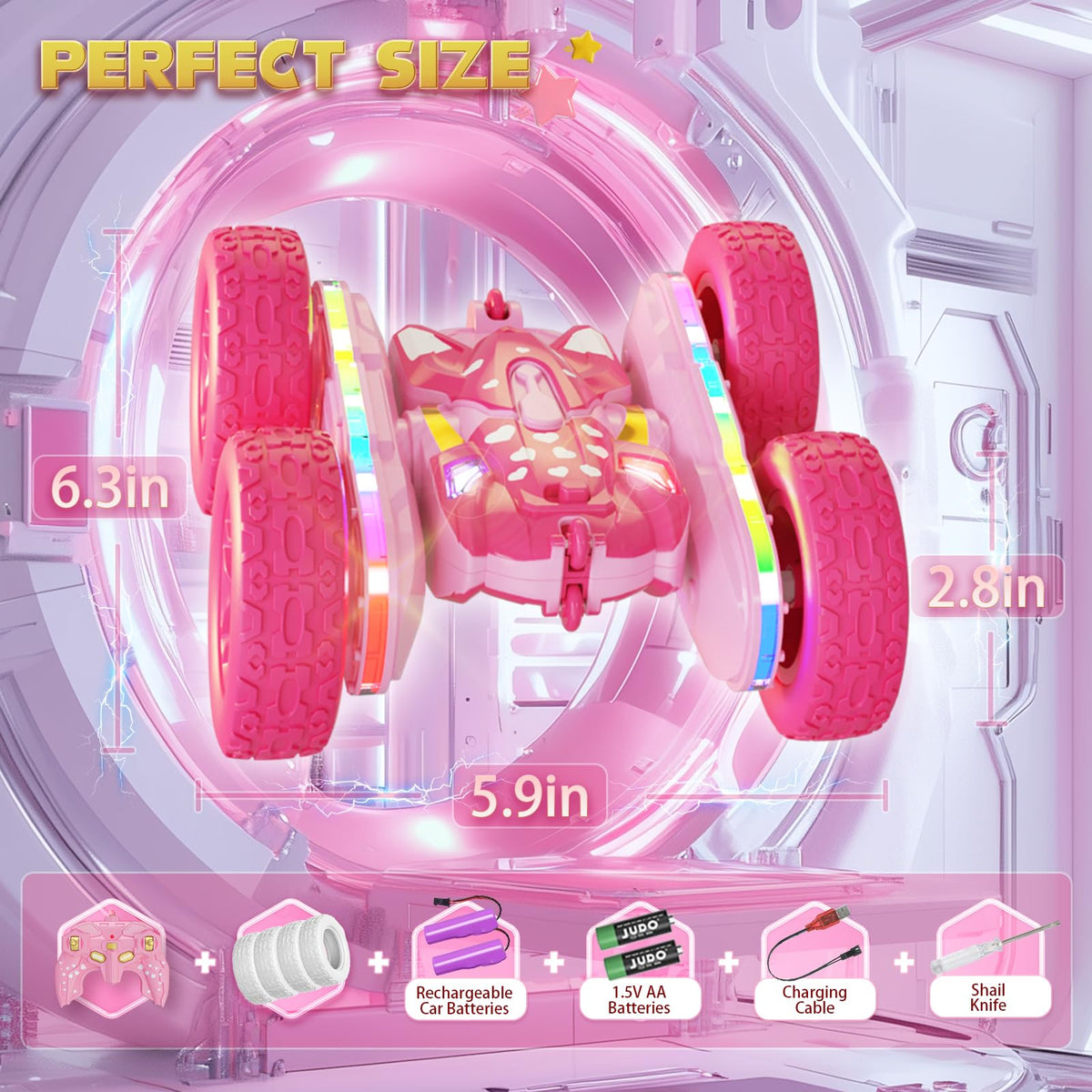 Terucle pink RC car 4WD tires grip diverse surfaces