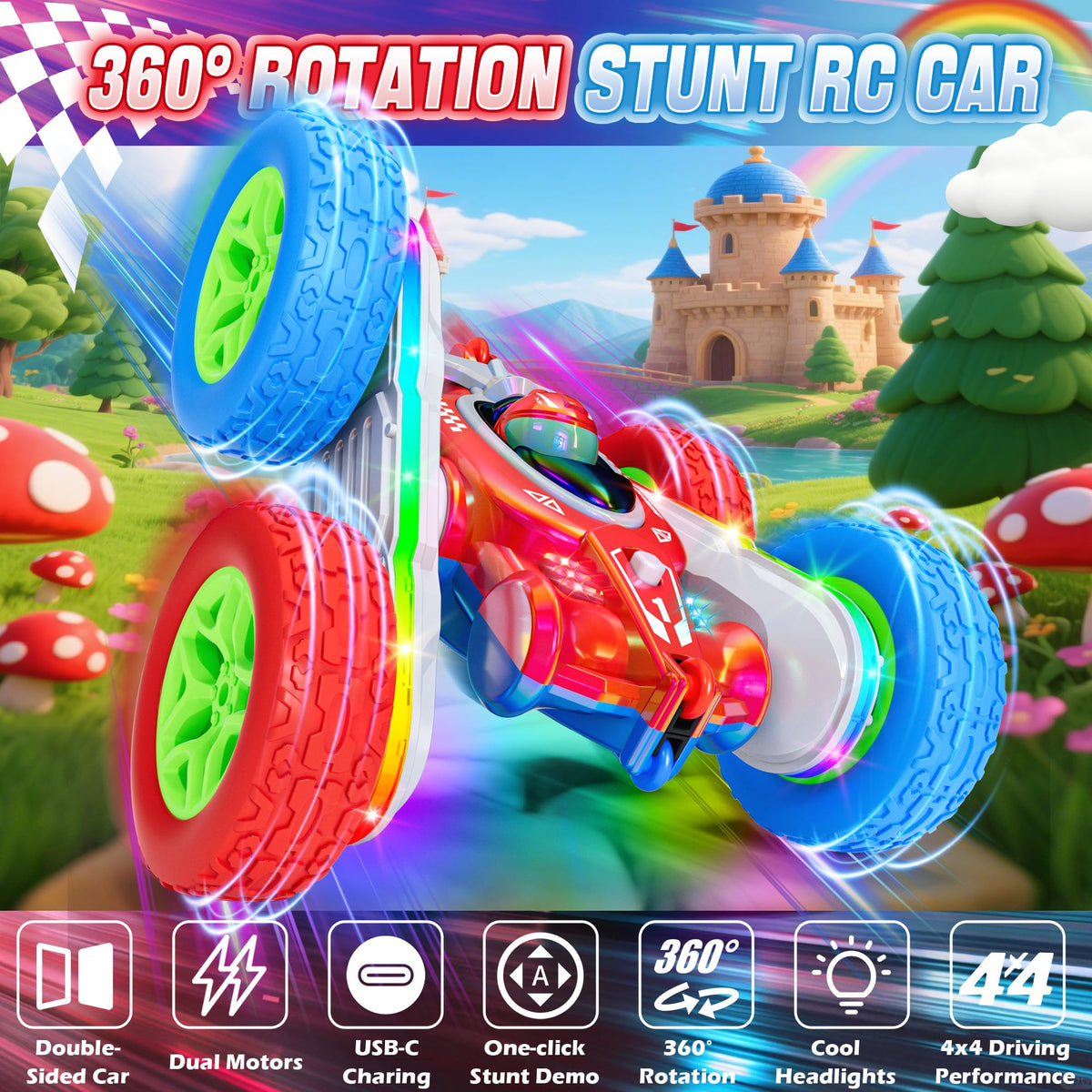 Terucle RC car LED strip lights create a colorful night glow