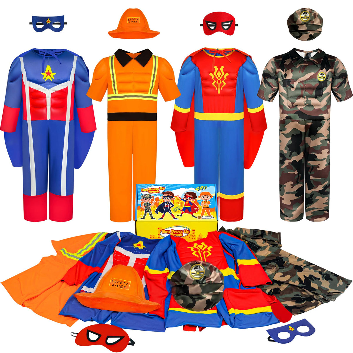 Teuevayl boys muscle-chest costume trunk with organized pretend-play options