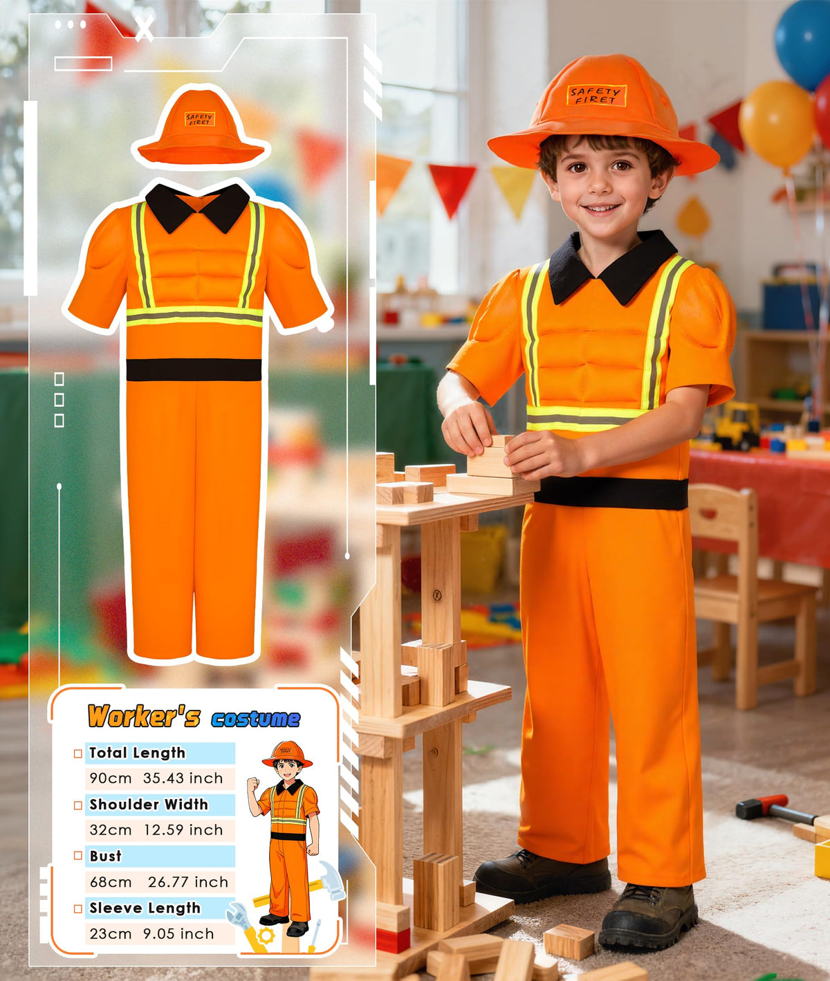 Teuevayl construction worker costume ideal for hands-on dress-up moments