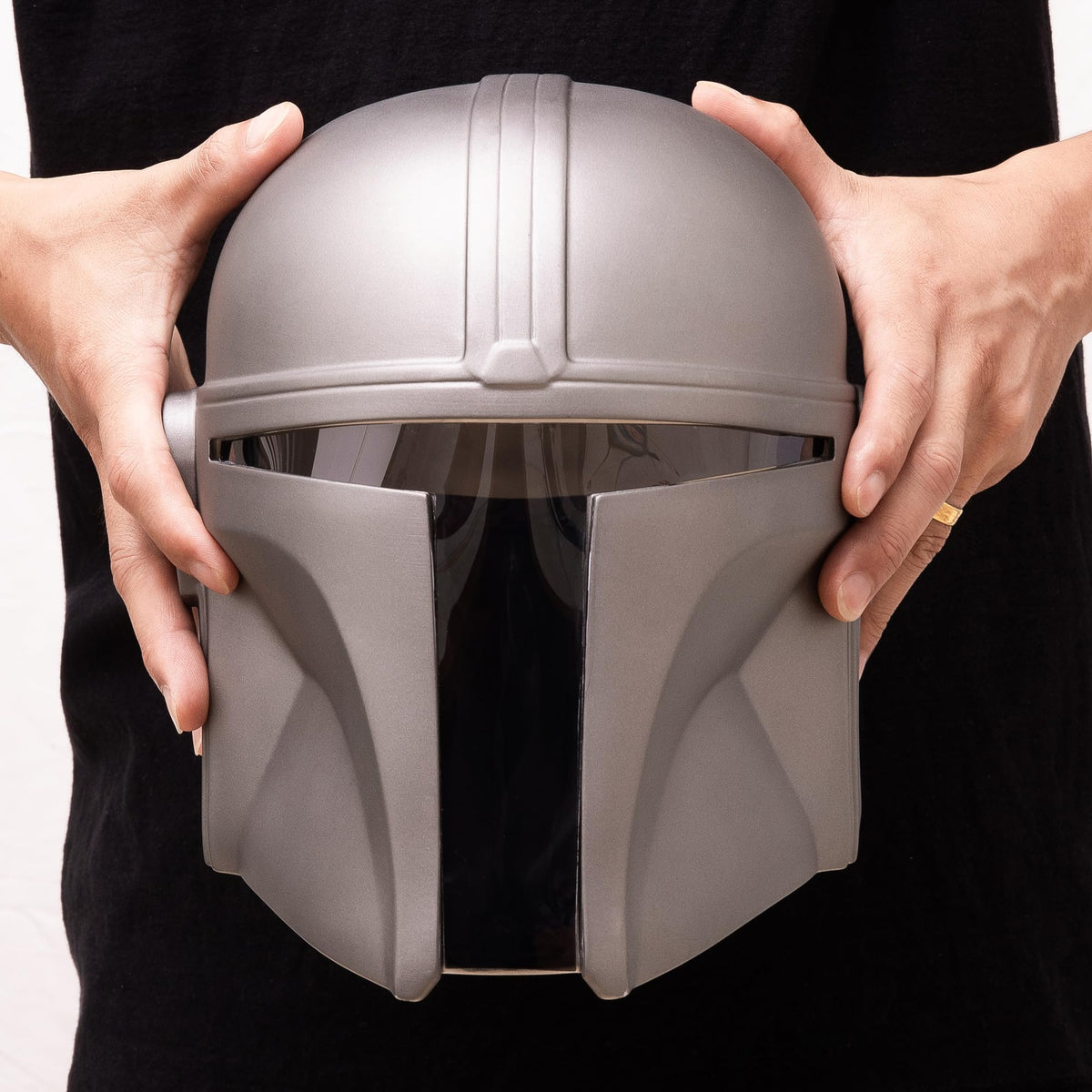 Tevigo wearable helmet close-up reveals thick PVC and metallic coating