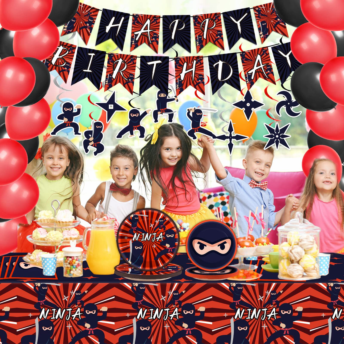 Tevxj Ninja foil swirls and balloons for dynamic party movement