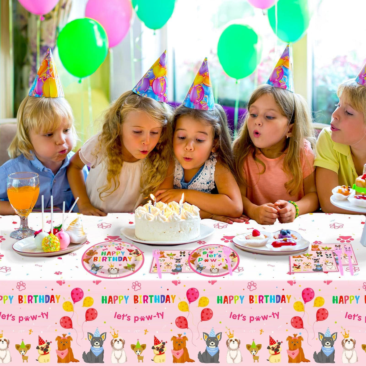 Tevxj puppy party setup with coordinated pink decor.