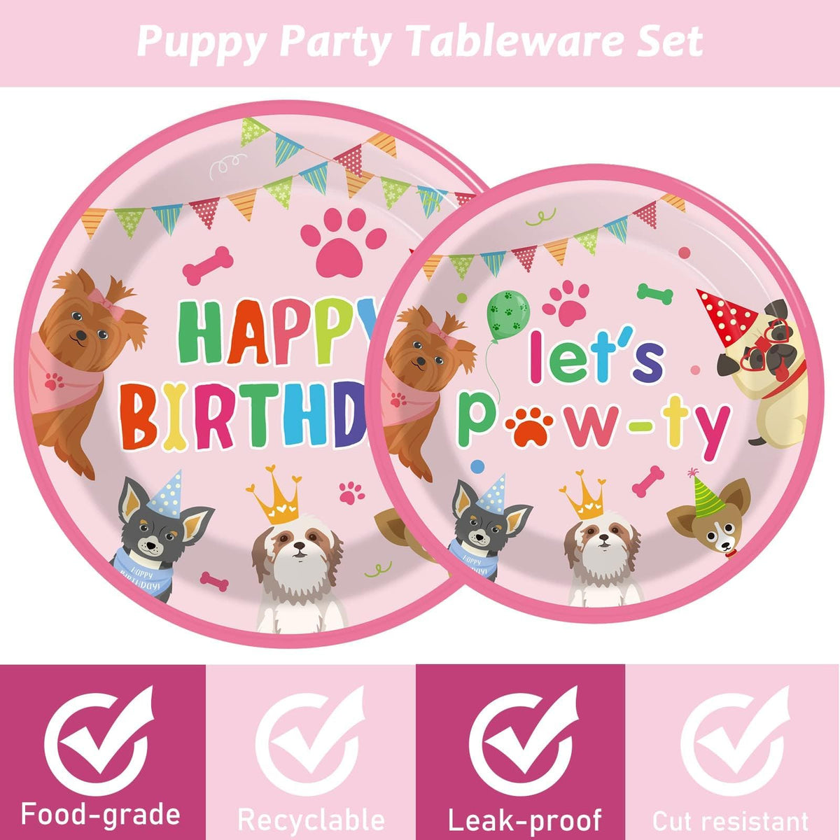 Tevxj 7-inch dog plates with paw prints for desserts.