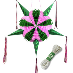 TexMex Fun Stuff pink and green pinata front view, eye-catching centerpiece for 32-inch fiesta.