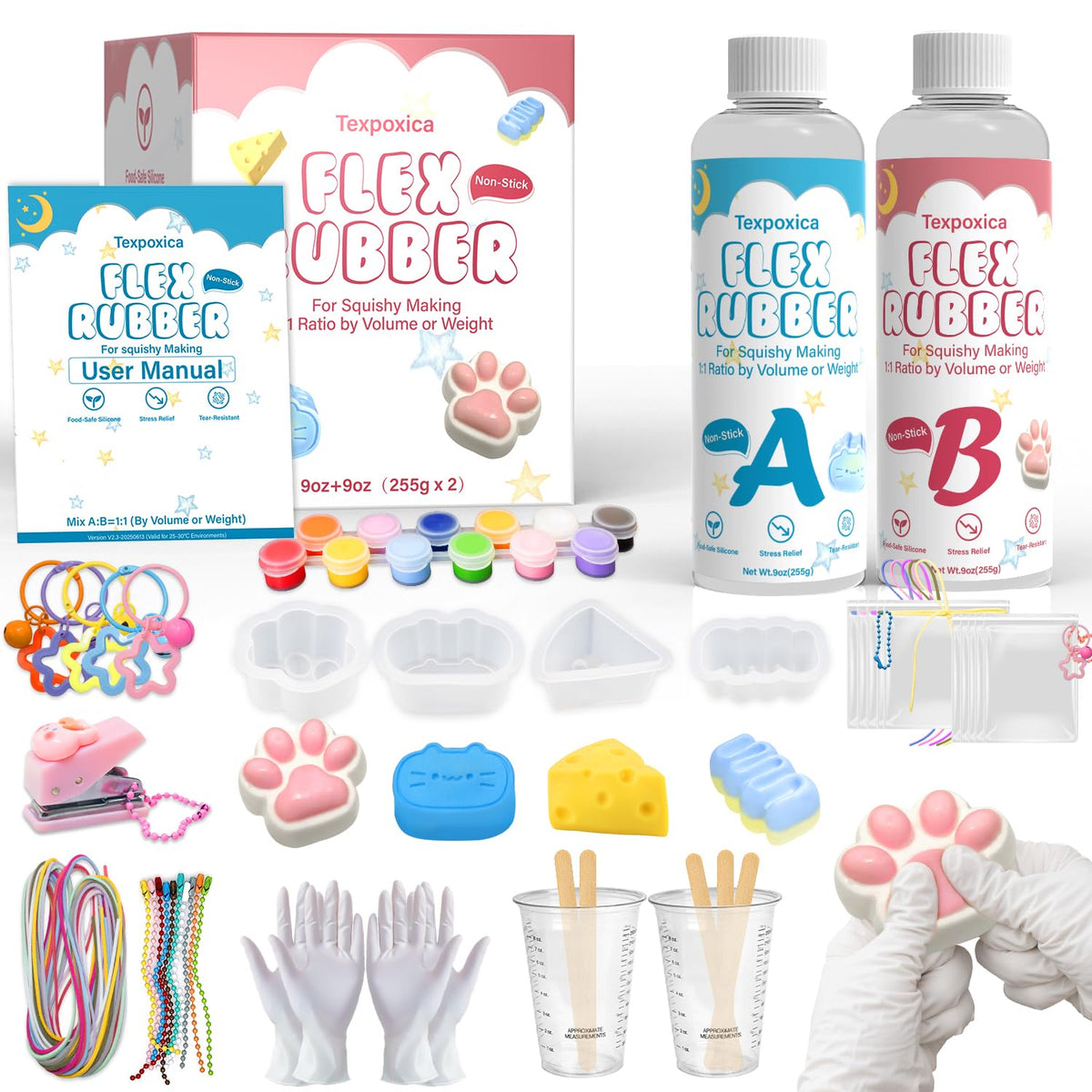 Texpoxica Taba Squishy Kit 18oz silicone set enabling easy, mess-free DIY squishy crafting.