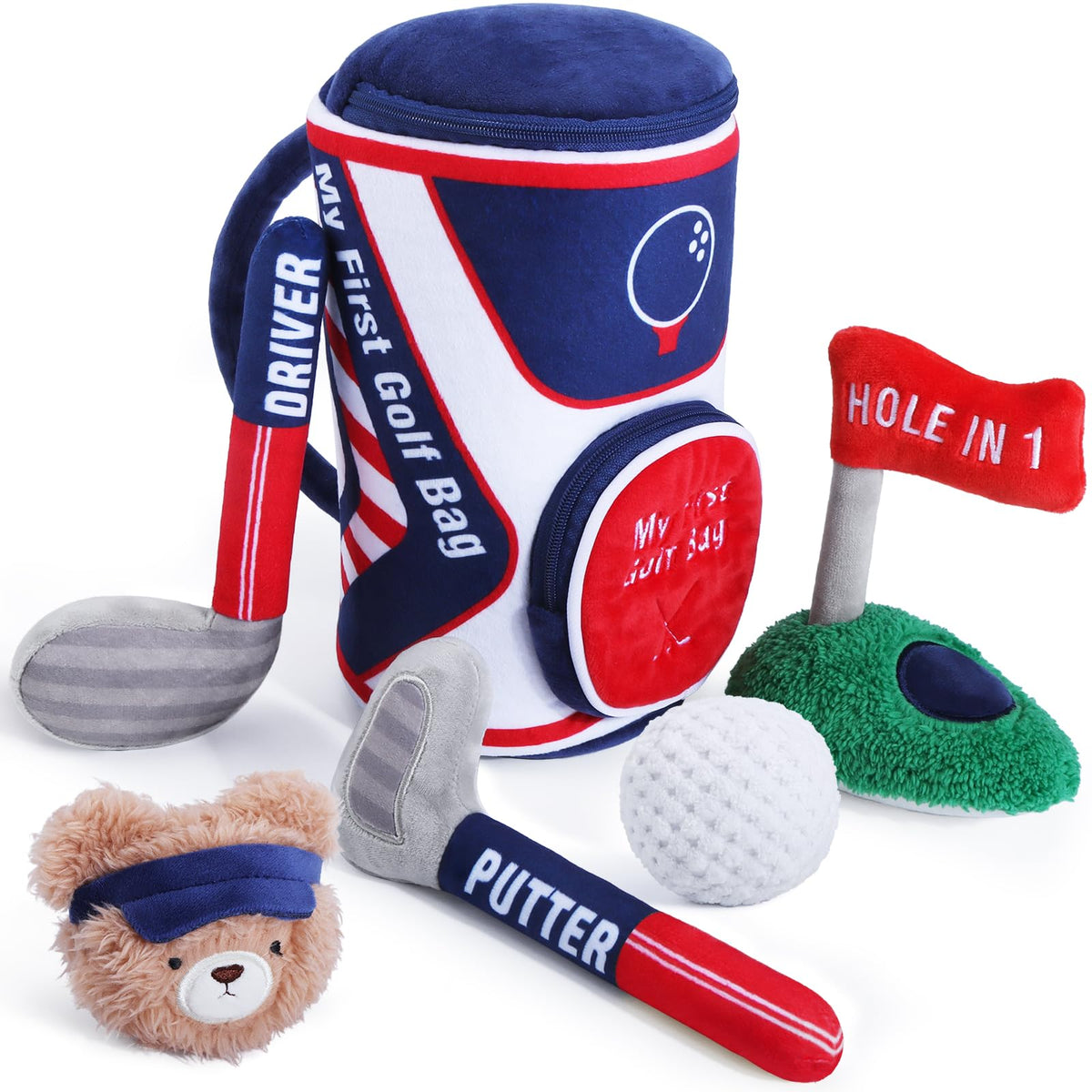 teytoy First Baby Golf Bag with plush pieces for portable, organized playtime.