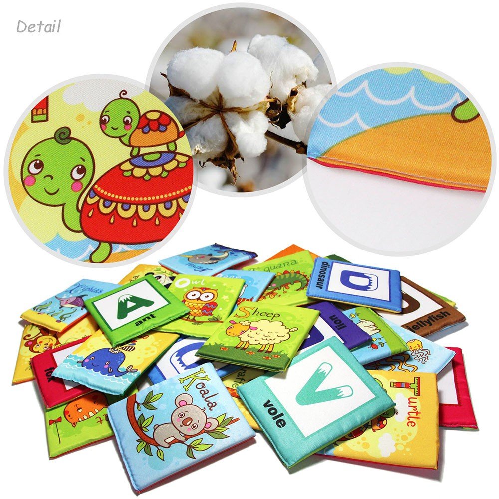 Soft polyester alphabet cards with animal patterns for engaging language games.