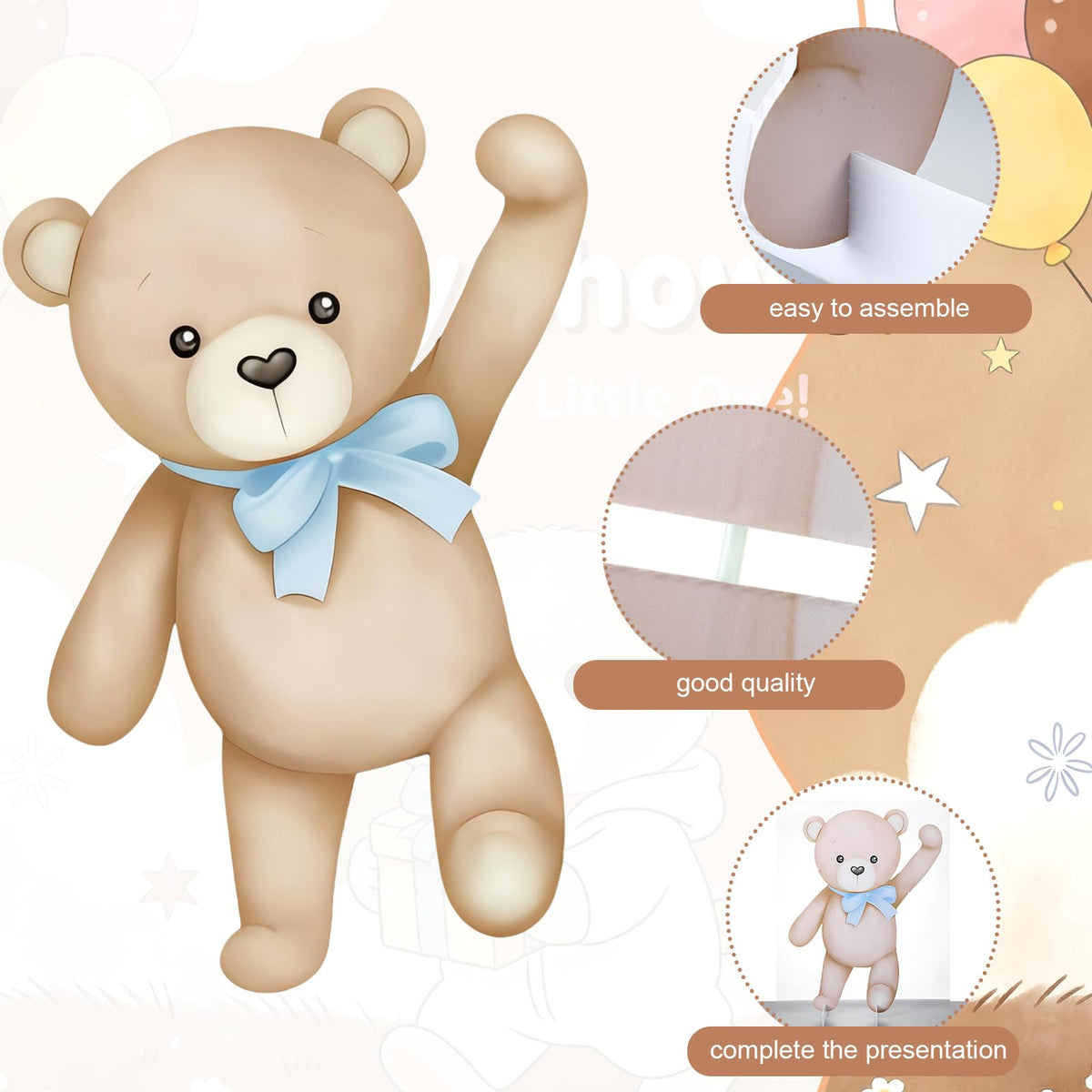 Teyva Daily blue brown gold bear balloons display enhances theme