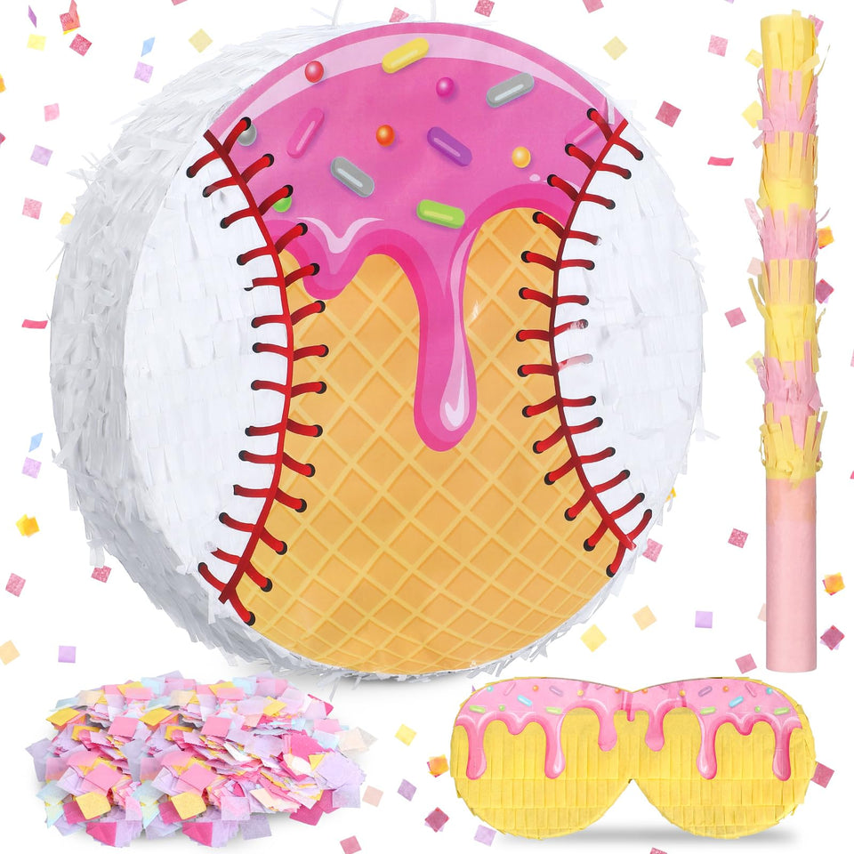 Teyva Daily ice cream drip baseball pinata front view for festive party decor
