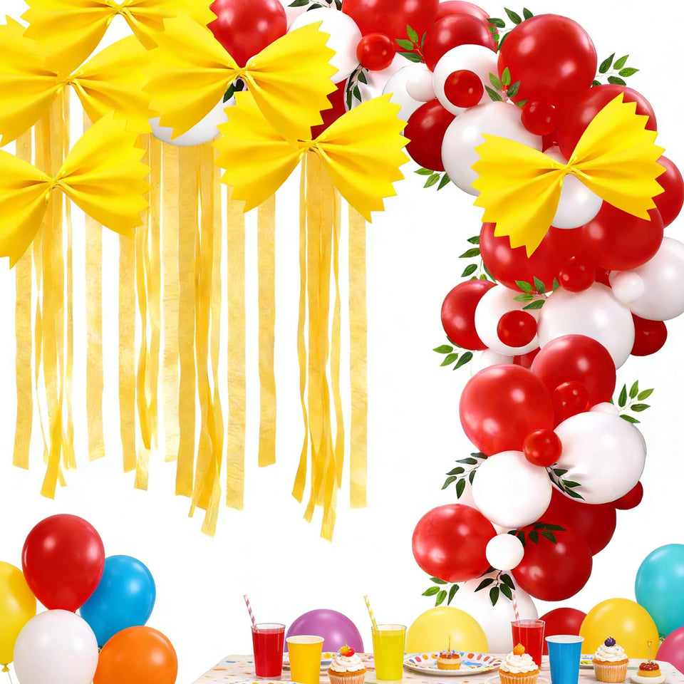 Teyva Daily pasta party arch kit with red and white balloons for a bold entrance