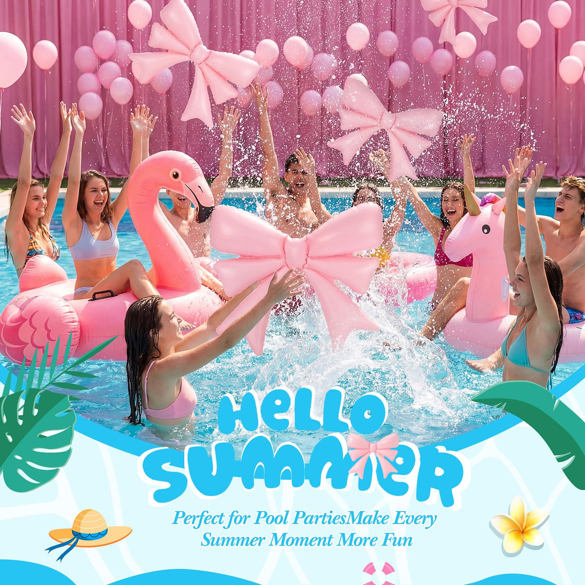 Teyva Daily pink bow pool float close up highlights durable PVC material.